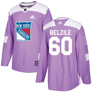 Adidas New York Rangers Youth Alex Belzile Authentic Purple Fights Cancer Practice NHL Jersey