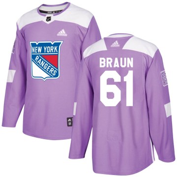 Adidas New York Rangers Youth Justin Braun Authentic Purple Fights Cancer Practice NHL Jersey