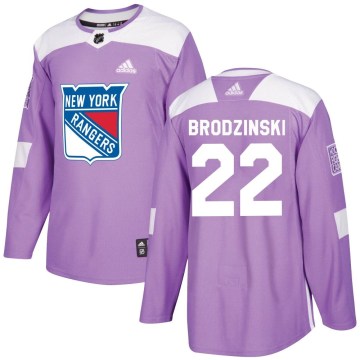 Adidas New York Rangers Youth Jonny Brodzinski Authentic Purple Fights Cancer Practice NHL Jersey