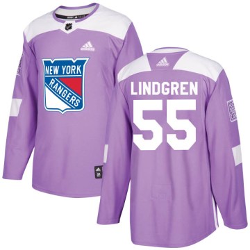 Adidas New York Rangers Youth Ryan Lindgren Authentic Purple Fights Cancer Practice NHL Jersey