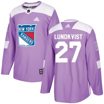 Adidas New York Rangers Youth Nils Lundkvist Authentic Purple Fights Cancer Practice NHL Jersey