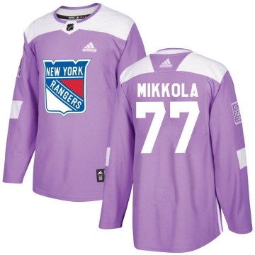 Adidas New York Rangers Youth Niko Mikkola Authentic Purple Fights Cancer Practice NHL Jersey