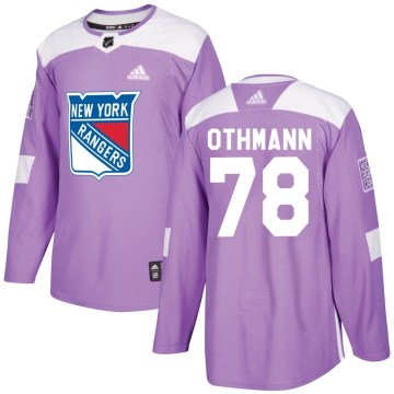 Adidas New York Rangers Youth Brennan Othmann Authentic Purple Fights Cancer Practice NHL Jersey