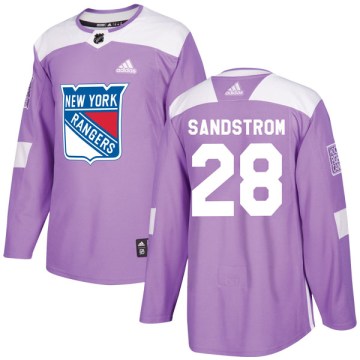 Adidas New York Rangers Youth Tomas Sandstrom Authentic Purple Fights Cancer Practice NHL Jersey