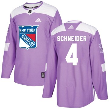 Adidas New York Rangers Youth Braden Schneider Authentic Purple Fights Cancer Practice NHL Jersey