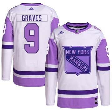 Adidas New York Rangers Men's Adam Graves Authentic White/Purple Hockey Fights Cancer Primegreen NHL Jersey