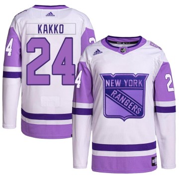 Adidas New York Rangers Men's Kaapo Kakko Authentic White/Purple Hockey Fights Cancer Primegreen NHL Jersey