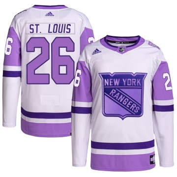 Adidas New York Rangers Men's Martin St. Louis Authentic White/Purple Hockey Fights Cancer Primegreen NHL Jersey