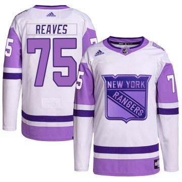 Adidas New York Rangers Men's Ryan Reaves Authentic White/Purple Hockey Fights Cancer Primegreen NHL Jersey