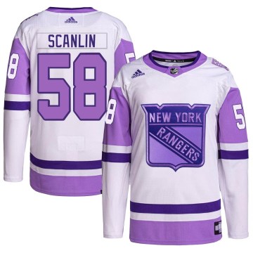Adidas New York Rangers Men's Brandon Scanlin Authentic White/Purple Hockey Fights Cancer Primegreen NHL Jersey