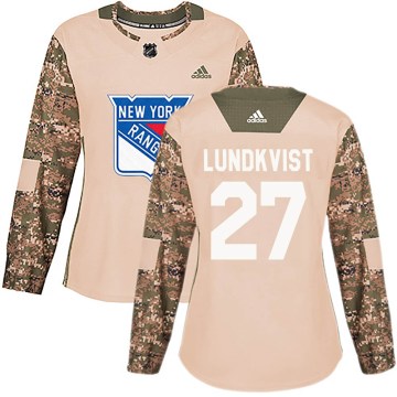 Adidas New York Rangers Women's Nils Lundkvist Authentic Camo Veterans Day Practice NHL Jersey