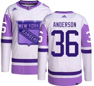 Adidas New York Rangers Youth Glenn Anderson Authentic Hockey Fights Cancer NHL Jersey