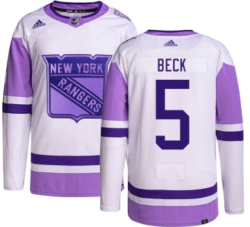 Adidas New York Rangers Youth Barry Beck Authentic Hockey Fights Cancer NHL Jersey