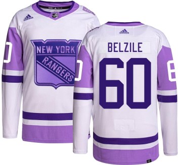 Adidas New York Rangers Youth Alex Belzile Authentic Hockey Fights Cancer NHL Jersey