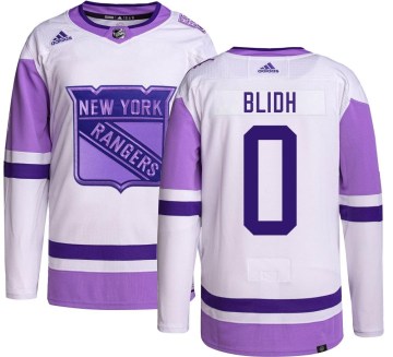 Adidas New York Rangers Youth Anton Blidh Authentic Hockey Fights Cancer NHL Jersey