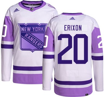 Adidas New York Rangers Youth Jan Erixon Authentic Hockey Fights Cancer NHL Jersey