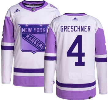 Adidas New York Rangers Youth Ron Greschner Authentic Hockey Fights Cancer NHL Jersey