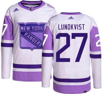Adidas New York Rangers Youth Nils Lundkvist Authentic Hockey Fights Cancer NHL Jersey
