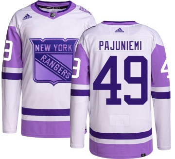 Adidas New York Rangers Youth Lauri Pajuniemi Authentic Hockey Fights Cancer NHL Jersey