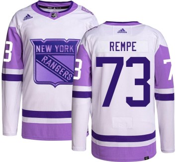 Adidas New York Rangers Youth Matt Rempe Authentic Hockey Fights Cancer NHL Jersey