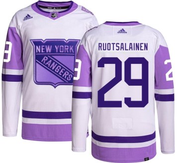 Adidas New York Rangers Youth Reijo Ruotsalainen Authentic Hockey Fights Cancer NHL Jersey