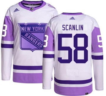 Adidas New York Rangers Youth Brandon Scanlin Authentic Hockey Fights Cancer NHL Jersey