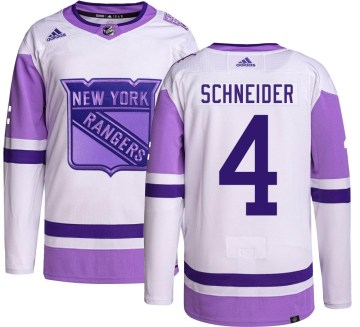 Adidas New York Rangers Youth Braden Schneider Authentic Hockey Fights Cancer NHL Jersey