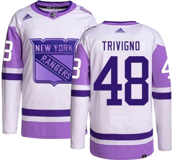 Adidas New York Rangers Youth Bobby Trivigno Authentic Hockey Fights Cancer NHL Jersey