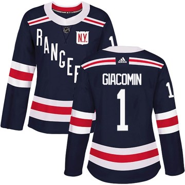 Adidas New York Rangers Women's Eddie Giacomin Authentic Navy Blue 2018 Winter Classic Home NHL Jersey