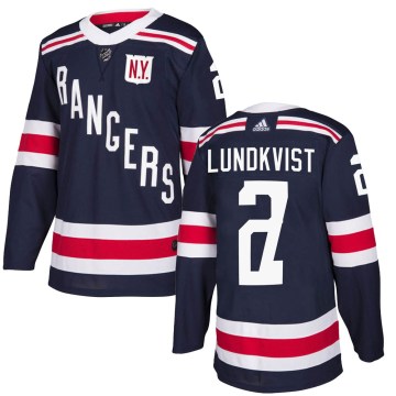 Adidas New York Rangers Youth Nils Lundkvist Authentic Navy Blue 2018 Winter Classic Home NHL Jersey