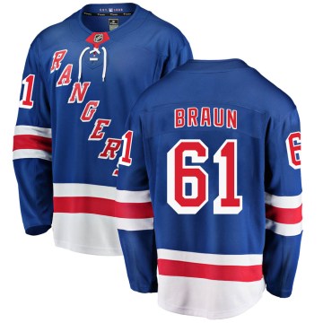 Fanatics Branded New York Rangers Youth Justin Braun Breakaway Blue Home NHL Jersey