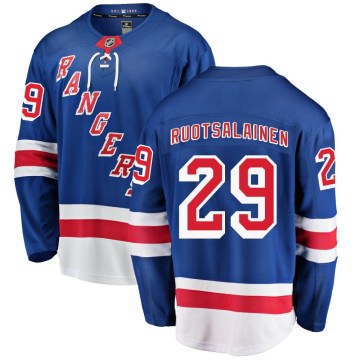 Fanatics Branded New York Rangers Youth Reijo Ruotsalainen Breakaway Blue Home NHL Jersey